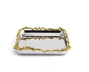 Bandeja de servicio cuadrada de acero inoxidable personalizable Color chocolate plateado para uso en restaurante Bandeja de postre de tamaño personalizado - Product Image 1