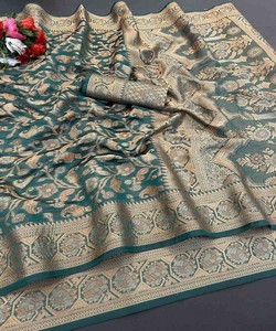 FASHIONABLE ORGANZA DESIGNER BORDER SAREE WITH UNSTITCHED BLOUSE FESTIVAL WEAR WHOLESALE PRICE ETHNIC GARMENT GREEN - Product Image 1