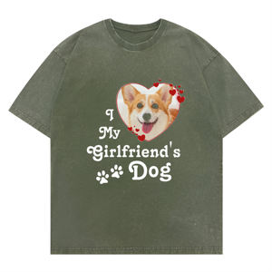 Nueva llegada Unisex lavado personalizable "I Love My Girlfriend's Dog" Corgi Photo Heart Paw Print camiseta gráfica - Product Image 6