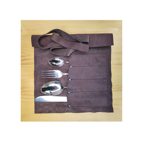 Classic Design Leather Spoon Holder Knife Spoon Cutlery Gold Flatware Set With Stand Gift <b>Box</b> and Low Price - Product Image 1