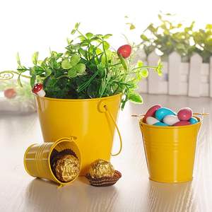 Mini seau décoratif en métal pour le jardin Seau galvanisé à revêtement jaune pouvant être planté et contenant de petits objets - Product Image 5