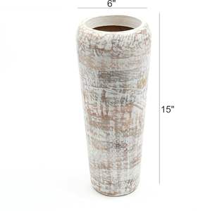 Vase à fleurs en bois fait main pour la maison, en bois de manguier et couleur blanc antique, vase en bois minimaliste avec finition lisse - Product Image 4