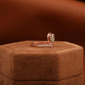 Anillo de espoleta de diamante de sal y pimienta cortada con Pera/anillo de media eternidad de diamante libre de conflicto de oro rosa de 14K con nuevo estilo de moda - Product Image 4