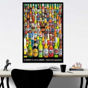 Póster moderno 'To Beer or Not to Beer' en material de lona con marco negro para decoración de pared - Product Image 1