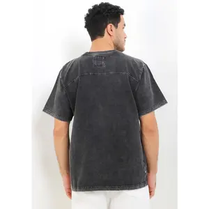 T-shirt à manches courtes pour homme, coupe classique, 100% coton, col rond, lavage à l'acide, respirant, anti-froissement, motif uni, usage quotidien - Product Image 5