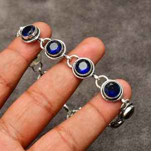 Blue Sapphire Gemstone 925 Sterling Silver Bracelet Handmade Everyday <b>Jewelry</b> for Her <b>Mom</b> for Parties Christian Theme - Product Image 3
