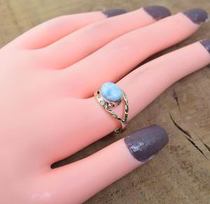 Style Boho Bague en argent sterling 925 faite à la main avec des pierres précieuses Larimar Plaqué rhodium Cadeau de mariage pour les femmes Bijoux d'occasion de fête - Product Image 4