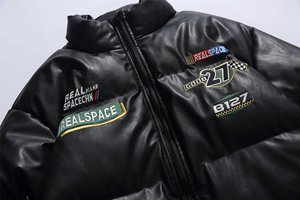 Doudoune en cuir avec logo personnalisé OEM pour hommes Blouson aviateur en cuir personnalisé Écusson brodé sur mesure Doudoune pour homme - Product Image 4