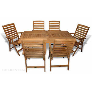 Ensemble de table à manger d'extérieur en bois de teck massif au design moderne Bravian avec finition naturelle pour une utilisation en hôtel - Product Image 1