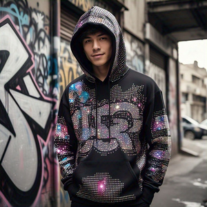 Sudaderas con capucha personalizadas para hombre, sudaderas con capucha en blanco de piedras preciosas de Terry francés, ropa de calle de alta calidad para hombre, sudaderas con cremallera con diamantes de imitación de peso pesado para hombre - Product Image 2