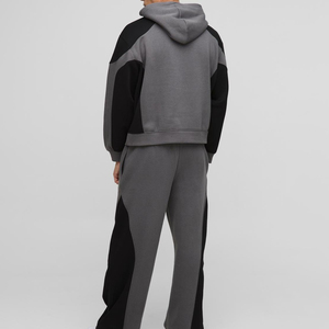 Wholesale Men's Winter Vintage Velour Full-<b>Zip</b> Tracksuit Solid Pattern <b>Hooded</b> Collar White Piping Breathable Lightweight - Product Image 6