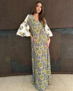 Vestido Largo Boho Elegante para Mujer 2025, Cuello en V, Manga Larga, Estampado Floral de Verano Personalizado, Cintura Natural, 100% Algodón - Product Image 3