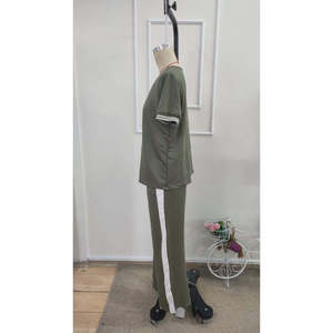 Conjunto de Dos Piezas para Mujer, Blusa de Manga Corta con Cuello en V de Viscosa de Dos Hilos y Pantalones, 37909 - Caqui - Product Image 6
