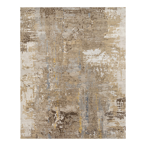 พรมขนสัตว์และไหมไผ่ถักมือสีเบจและสีน้ำตาลลายแบบนามธรรมสำหรับห้องนั่งเล่นวัยรุ่นหรือทางเดิน-Esk-439 - Product Image 1