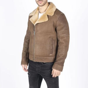 Veste en cuir d'agneau véritable pour homme, veste bomber streetwear respirante avec col en peau retournée pour garçons - Product Image 5