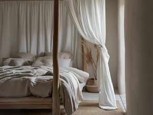 Rideau transparent moderne Boho rideaux de lit à baldaquin en lin blanc avec accessoires de traitement inclus draperie en lin à nouer - Product Image 4