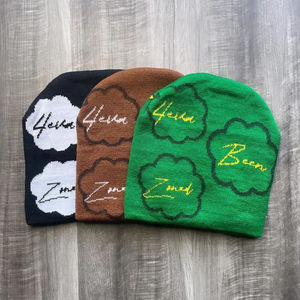 Hecho a medida con letras Jacquard de punto personalizado su logotipo con puños deportes Jacquard tejido Beanie moda invierno jacquard Beanie - Product Image 5