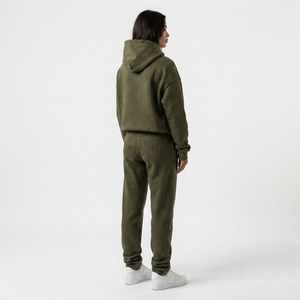 Ensemble de survêtement en molleton vert olive pour femme, sweat-shirt à capuche et pantalon de jogging, broderie ton sur ton, vêtements décontractés, vêtements de sport - Product Image 2