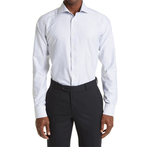 Camicia Classica Casual Bianca da Uomo Canali Impeccabile, Motivo Floreale a Righe, 100% Cotone Popeline, Manica Lunga, Taglia 18.5 (6XL) - Product Image 1