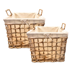 ตะกร้าหวายจากหญ้าทะเลแบบทนทานใส่น้ำผักตบชวาไม้ไผ่พร้อมมือจับและผ้าฝ้ายซับสำหรับตกแต่งบ้าน - Product Image 1