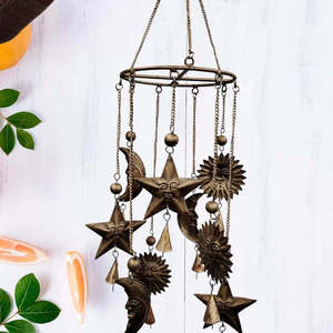 Campana de Viento con Diseño de Sol y Luna, Estilo Antiguo, Impermeable, Decoración Colgante para Patio y Jardín, Material de Metal y Plástico, Regalo Conmemorativo para Bodas - Product Image 6