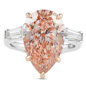 Bague de fiançailles classique en or rose plaqué avec diamant rose fantaisie taille poire, sertissage pavé, certifiée IGI, pour femme, idéale pour mariage et soirée - Product Image 1