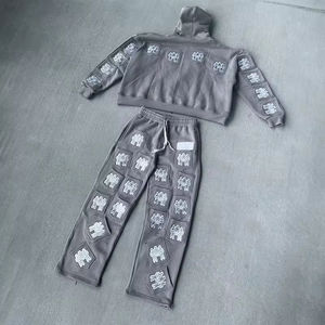 Survêtement pour homme en coton 100% surdimensionné, design décontracté et lourd, avec un style streetwear délavé au soleil et broderie personnalisée pour l'hiver - Product Image 1