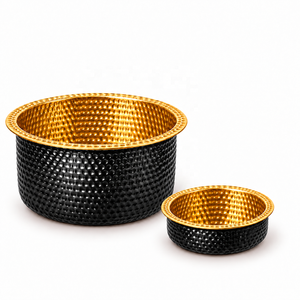 Ensemble de bols de pédicure et de manucure en cuivre martelé rond avec fonction de massage, extérieur noir, intérieur doré, pour salon de manucure, spa pour les pieds - Product Image 1