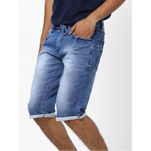 Ropa de calle de verano, pantalones cortos de mezclilla de algodón lavados oscuros desgastados holgados personalizados rectos, pantalones vaqueros de moda Vintage para hombres, pantalones cortos para hombres - Product Image 1