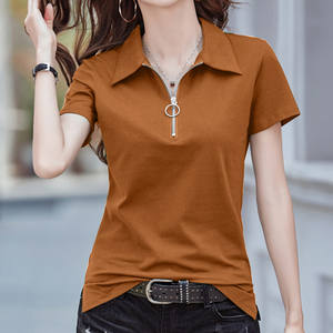 T-shirt uni personnalisé en gros, T-shirt basique à col rond et manches courtes pour femme, haut en fil élastique amincissant en provenance du Bangladesh - Product Image 4