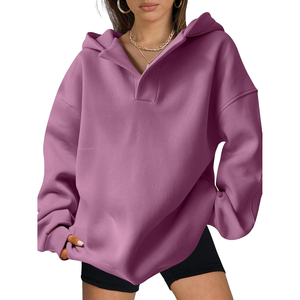 Fourniture OEM Sweat à capuche surdimensionné pour femmes 100% coton Matériau respirant Logo personnalisé Impression épaule tombante solide - Product Image 4