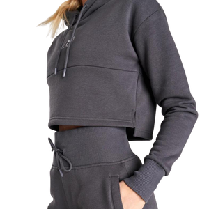 Sibrin Premium Quality <b>Women's</b> Full Front Custom Printed <b>Long</b> Sleeve Drawstring Crop Top <b>Hoodie</b> Drop Shoulder Pullover - Product Image 2