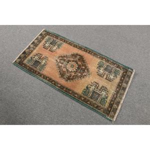 Turkish Vintage Rug, 1.7x3.3 ft Small Rug, <b>Brown</b> Green Oriental <b>Wool</b> Rug - Product Image 2