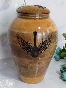 <b>Wooden</b> Cremation <b>Urns</b> <b>for</b> <b>Ashes</b> Adult Male/Female Guitar & Wing Pattern Engrave Decorative <b>Urns</b>-<b>Wooden</b> Cremation <b>Urn</b> Funeral - Product Image 3