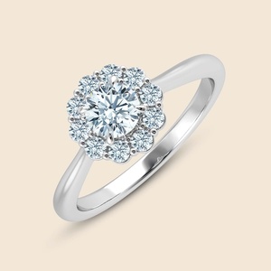 Bague Halo pliée et cintrée avec 1 diamant rond de laboratoire de 0,3 carat F-VS en or massif 14K, idéale pour le quotidien, à empiler, cadeau - Product Image 1