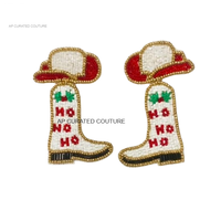 Venta al por mayor de pendientes de gota de cuentas de semillas de arroz de fiesta temática de Navidad pendientes de aro de moda para temporada de vacaciones-joyería personalizable
