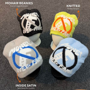 Gorros Y2K personalizados al por mayor con logotipo, gorros de acrílico de alta calidad, tejidos, de mohair premium, jacquard - Product Image 1