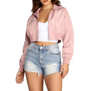 Chaqueta Bomber de poliéster 100% para mujer es a prueba de viento y no se enfría al aire libre Color negro al por mayor chaqueta Bomber para mujer - Product Image 1