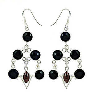 ต่างหูเงินแท้ 925 ประดับพลอยแบล็คออนิกซ์ ดีไซน์แบบโคมระย้า เครื่องประดับแฟชั่นสำหรับผู้หญิง - Product Image 3