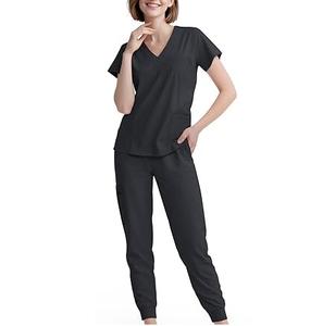 Logo personnalisé uni tissé soins infirmiers ensemble de gommage noir 2 pièces uniformes médicaux pantalon de jogging confortable uniforme d'hôpital pour la clinique - Product Image 5