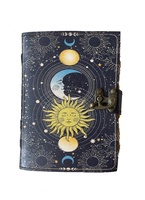 Libro de sombras diario con cierre de bloqueo Prop Vintage hecho a mano cuero genuino sol y luna cubierta impresa papeles sin forro cuaderno