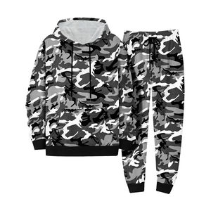 Personnalisable camouflage polaire coton pull survêtement hommes Streetwear sweat à capuche jogger ensemble surdimensionné unisexe pour l'hiver - Product Image 2