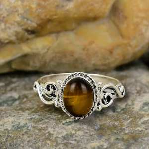 Handmade 925 Sterling Silver Eternity Vermeil <b>Ring</b> Unique Classic Design with Natural <b>Tiger</b> <b>Eye</b> Gemstone Bezel Setting - Product Image 4
