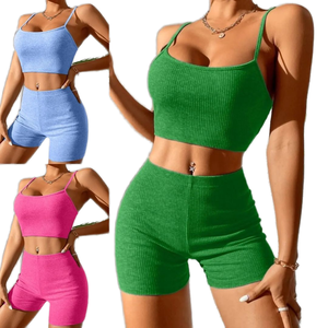 Conjunto de 2 Piezas de Brasier Deportivo y Pantalones Cortos de Yoga para Mujer, Transpirable, Sin Costuras, con Logotipo Frontal, para Pilates y Entrenamiento de Yoga - Product Image 1