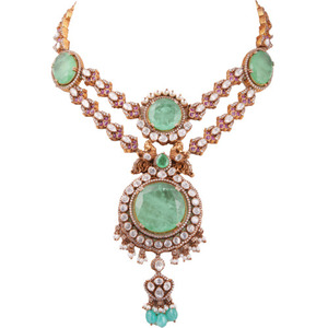 Joyería Nupcial Imperial Gajaah de Plata 925, Juego de Joyas con Esmeralda Real, Rubí y Diamante Polki del Jardín del Nizam, con Borla de Turmalina - Product Image 3