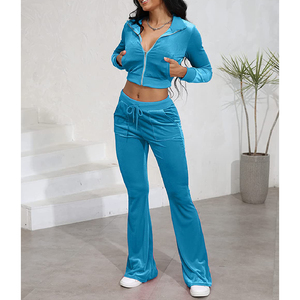 Traje de deporte de terciopelo 2025 con logotipo personalizado, chándal de algodón, chándal grueso y pesado, pantalones de chándal transpirables y conjuntos de Sudadera con capucha para mujer - Product Image 6