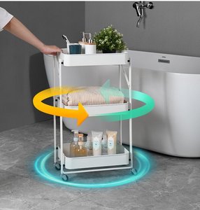 รถเข็นโลหะพับได้สี่ชั้นสำหรับติดตั้งในบ้านห้องครัวหอพักเก็บเครื่องดื่ม - Product Image 3