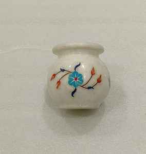 Olla de mármol Premium hecha a mano de 3 \ "con incrustaciones complejas Artesanías de piedra Premium - Product Image 3