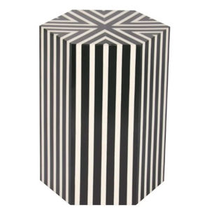 Mesa auxiliar hecha a mano con incrustaciones de hueso para sala de estar y dormitorio, forma hexagonal con diseño de patrón geométrico, mesita de noche - Product Image 1