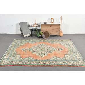 Alfombra turca Vintage 6,4X9,4 pies naranja verde Patchwork diseño lana látex tejido plano técnica sala de estar decoraciones pasillo - Product Image 1